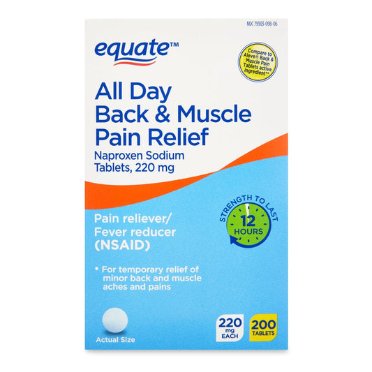 Equate All Day Back & Muscle Pain Relief Naproxen Sodium Tablets, 220Mg, 200 Count