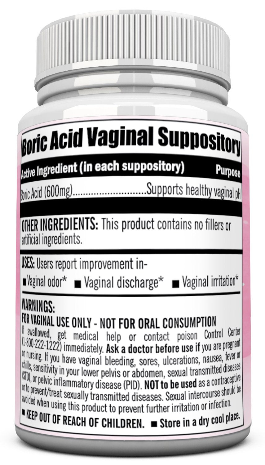 Boric Acid Vaginal Suppositories - 30 Count, 600Mg (Recommended Dosage) - 100% Pure Made in USA