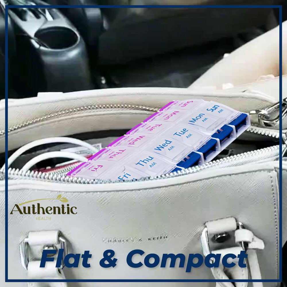 Authentic Health Pill Box, 7 Day, A.M-P.M, Easy Open, Case Organizer