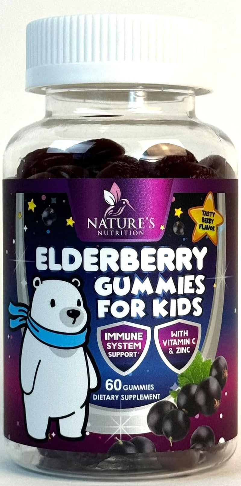 Elderberry Gummies for Kids with Vitamin C, Zinc & Sambucus Black Elderberry Extract - Daily Childrens Immune Support Vitamins Gummy Supplement, Non-Gmo, Vegan, Natural Berry Flavor - 120 Gummies