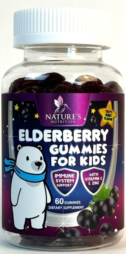 Elderberry Gummies for Kids with Vitamin C, Zinc & Sambucus Black Elderberry Extract - Daily Childrens Immune Support Vitamins Gummy Supplement, Non-Gmo, Vegan, Natural Berry Flavor - 120 Gummies