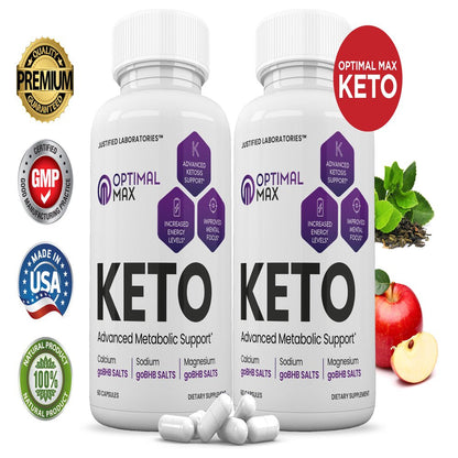 (2 Pack) Optimal Max Keto Pills Includes Apple Cider Vinegar Patented Gobhb® Exogenous Ketones Advanced Ketogenic Supplement Ketosis Support for Men Women 120 Capsules