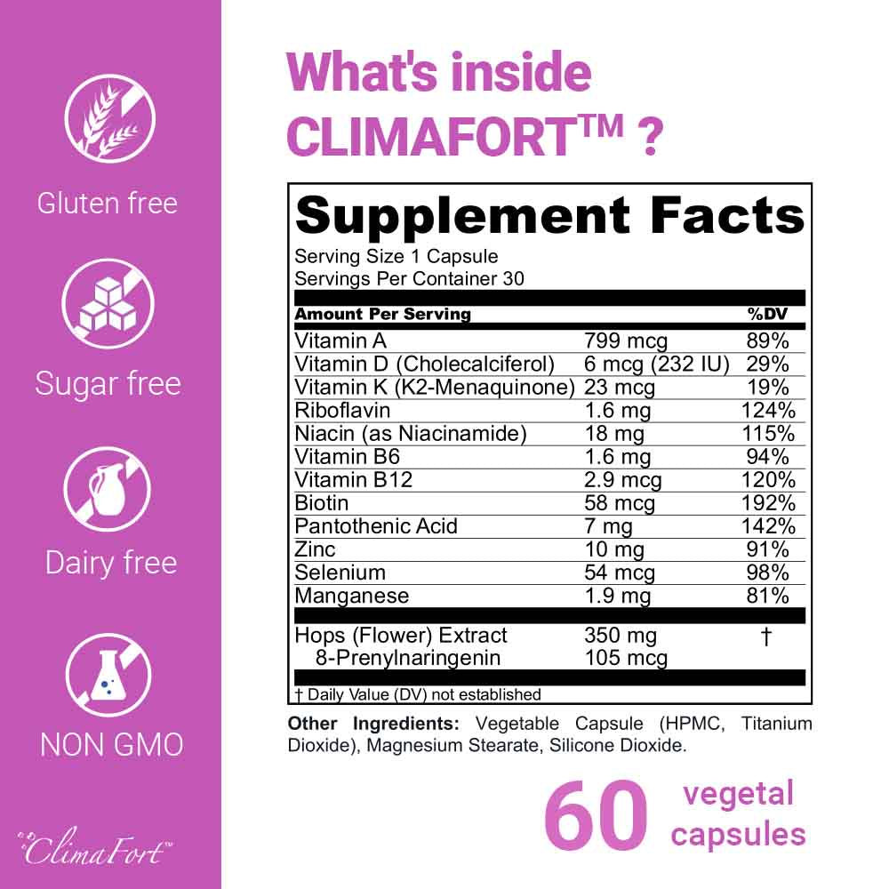 Climafort® 60 Day Supply - Menopause Supplement for Women, Premenopause Hormone Balance. Safe Multi-Symptom Menopause Relief: Hot Flashes, Irritability & More - 60 Day Supply