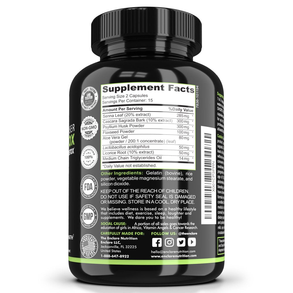 Colon Cleanse Detox for Weight Loss, Extra-Strength 15 Day Detox Colon Cleanser, 30 Ct, Increase Metabolism, Supports Gut Health, Laxatives for Constipation & Bloating Relief - the Enclare Nutrition