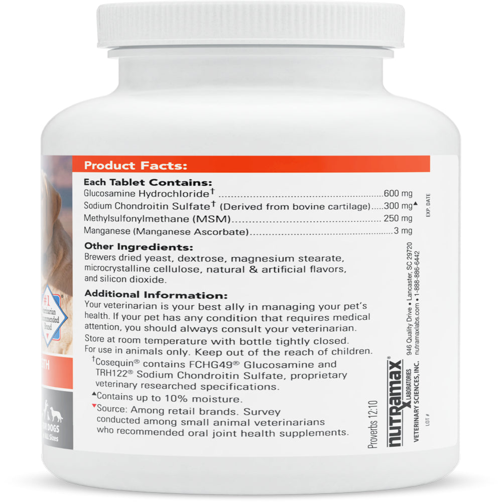 Cosequin Joint Health Supplement for Dogs, Maximum Strength plus MSM Chewable Tablets 60Ct