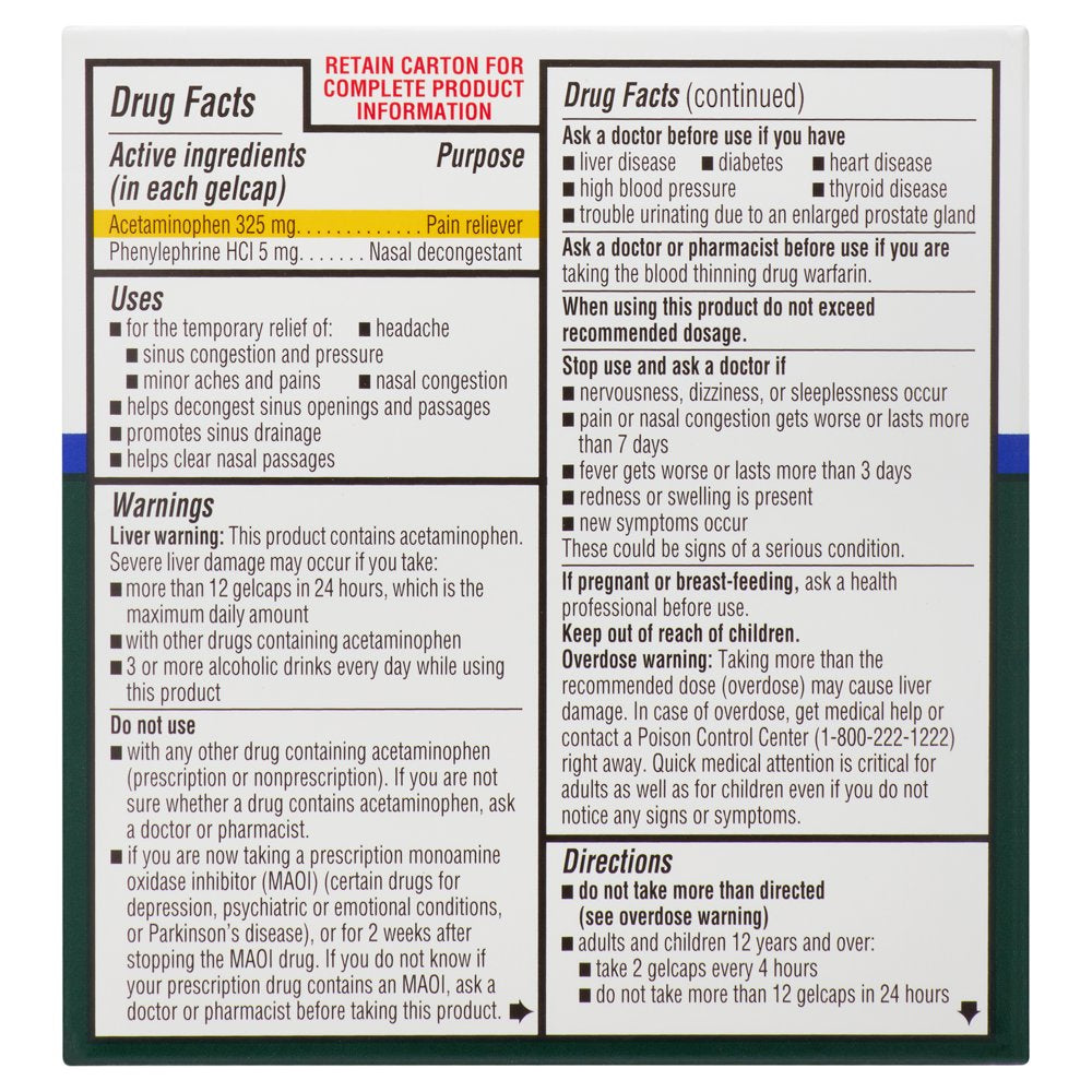 Equate Rapid Release Sinus Congestion & Pain Gelcaps, 48 Count