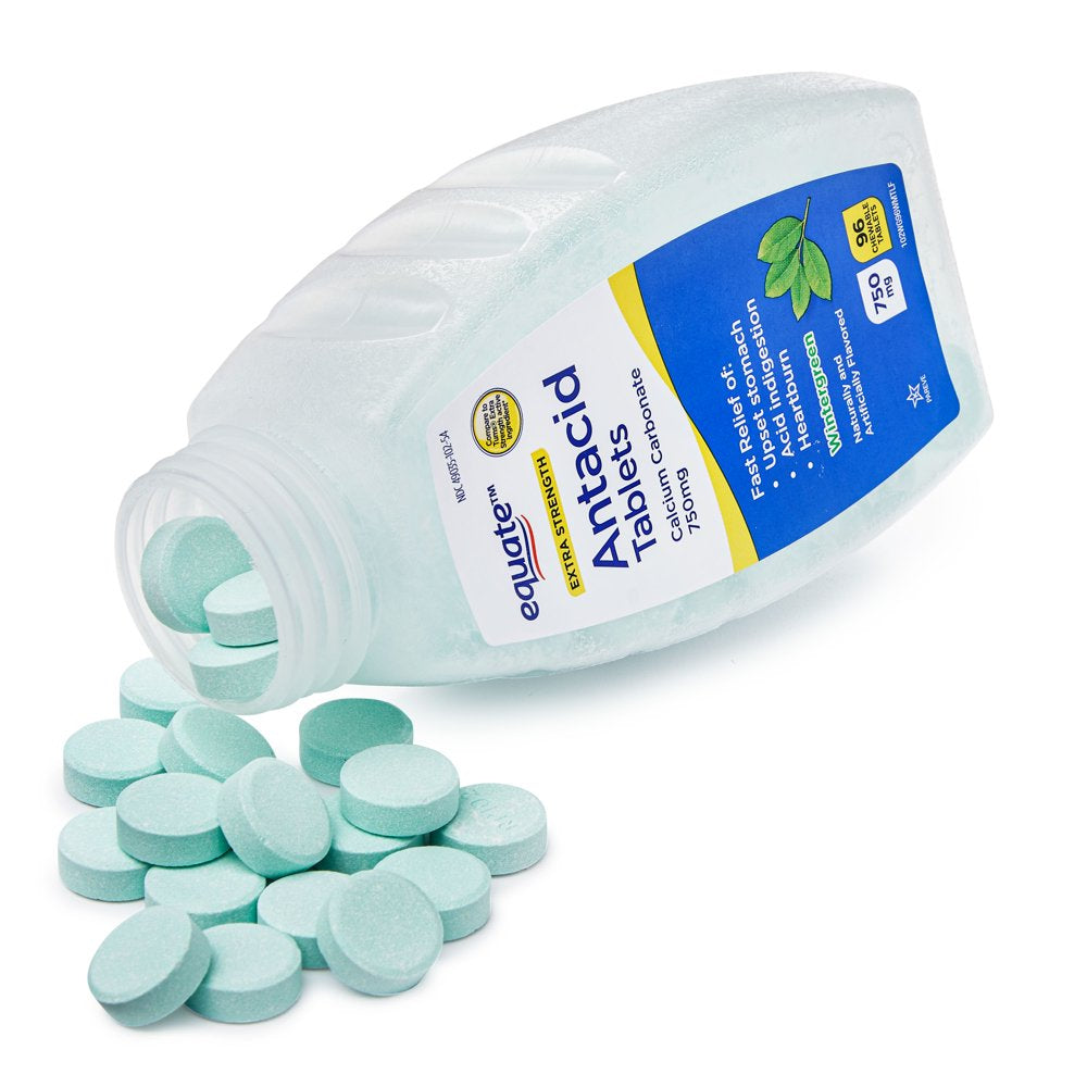 Equate Extra Strength Antacid Chewable Wintergreen Tablets, over the Counter, 750 Mg, 96 Ct
