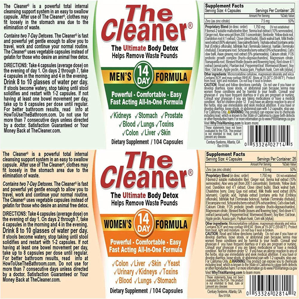 Century Systems the Cleaner 14-Day Women'S and 14-Day Men'S Formula, 104 Capsules Each