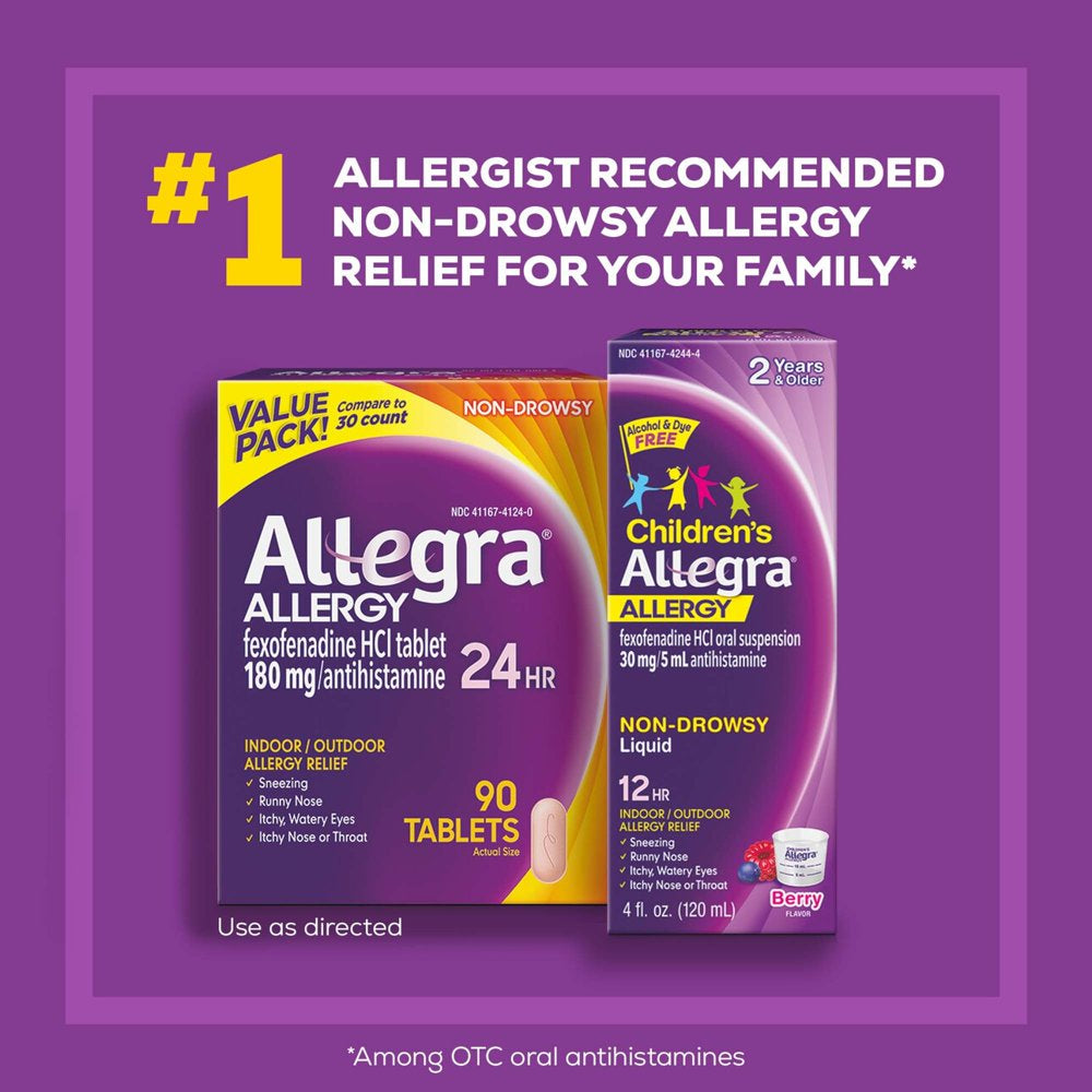 Allegra Adult 24 Hour Non-Drowsy Antihistamine Allergy Relief Medicine 180Mg Tablets 90Ct