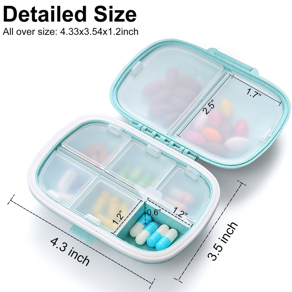 3 Pack 8 Compartments Travel Pill Organizer Moisture Proof Small Pill Box for Pocket Purse Daily Pill Case Portable Medicine Vitamin Holder Container (Blue+Green+Khaki)