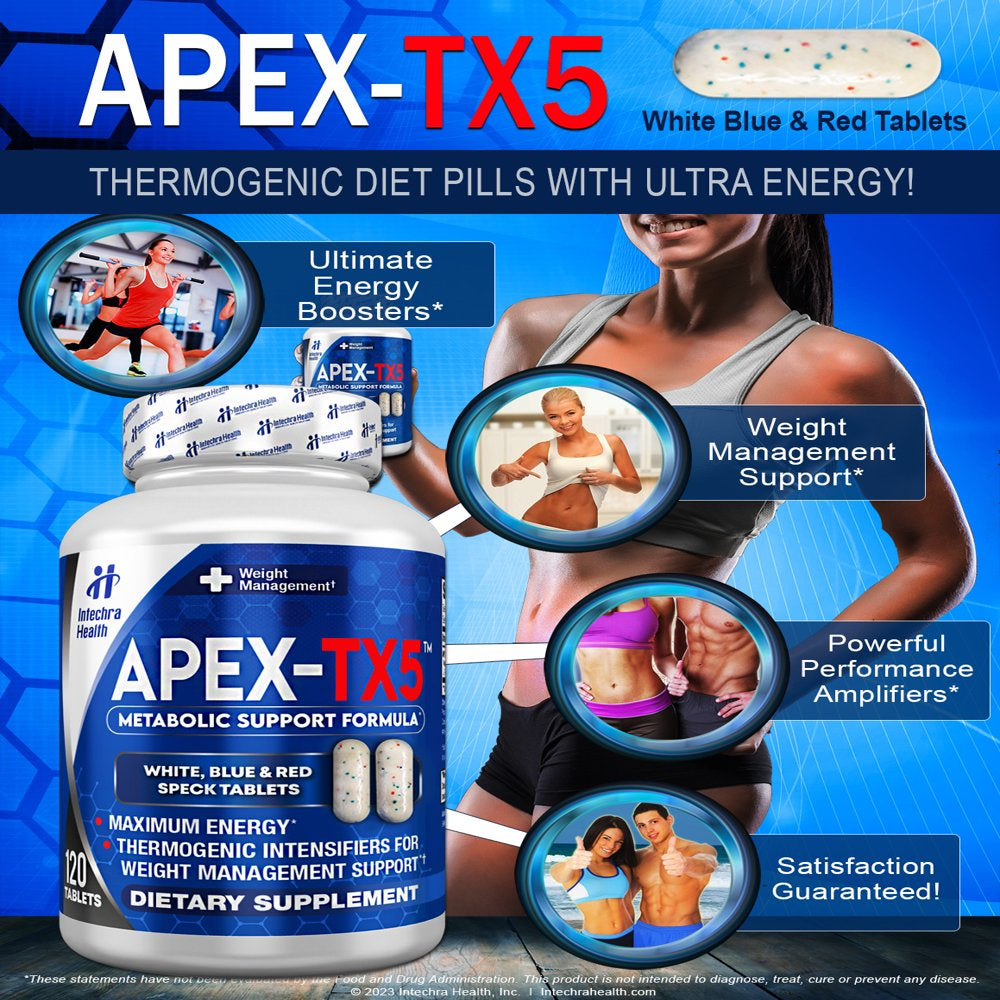 Apex-Tx5 Weight Management Diet Pills & Ultra Energy Supplement, 120 Tablets - Intechra Health