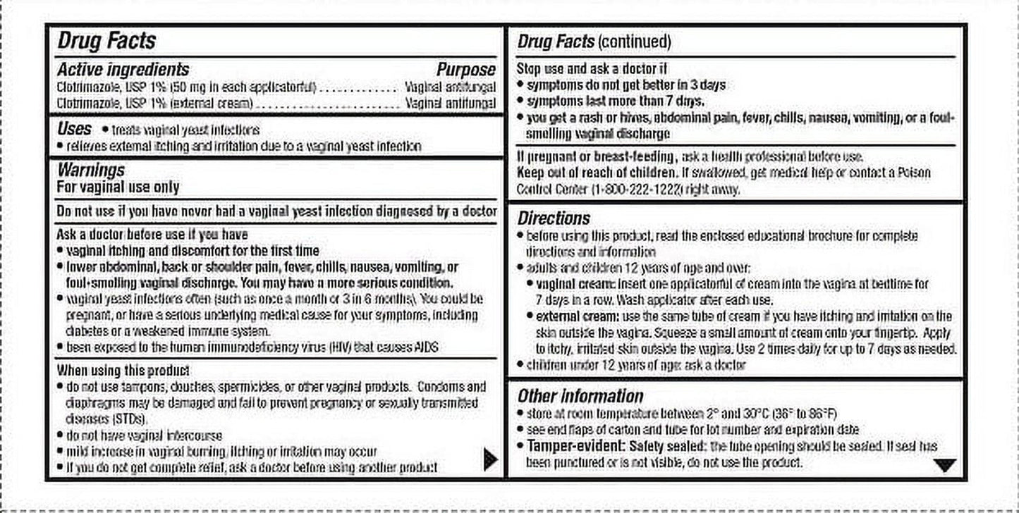 Clotrimazole Vaginal Usp 1% Cream for Vaginal Yeast Infection - 45 Gm
