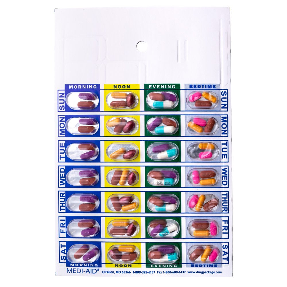 Pillthing 4 Time a Day Weekly (7 Day) Cold Seal Pill Blister Pharmacy Foil Pack System Cards