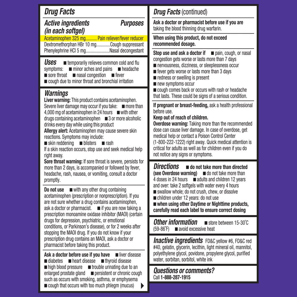 Equate Cold and Flu Multi-Symptom Relief Fever Reducer Throat Remedies Nasal Decongestant Gels, 24 Count