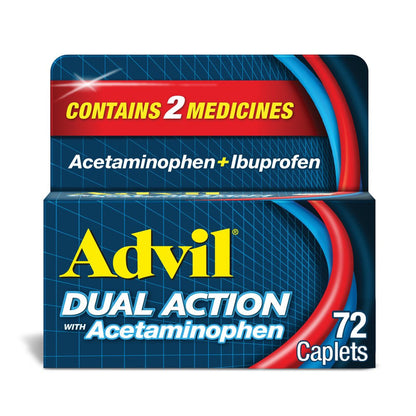 Advil Dual Action Ibuprofen and Acetaminophen Pain Relief Coated Caplets, 72 Count