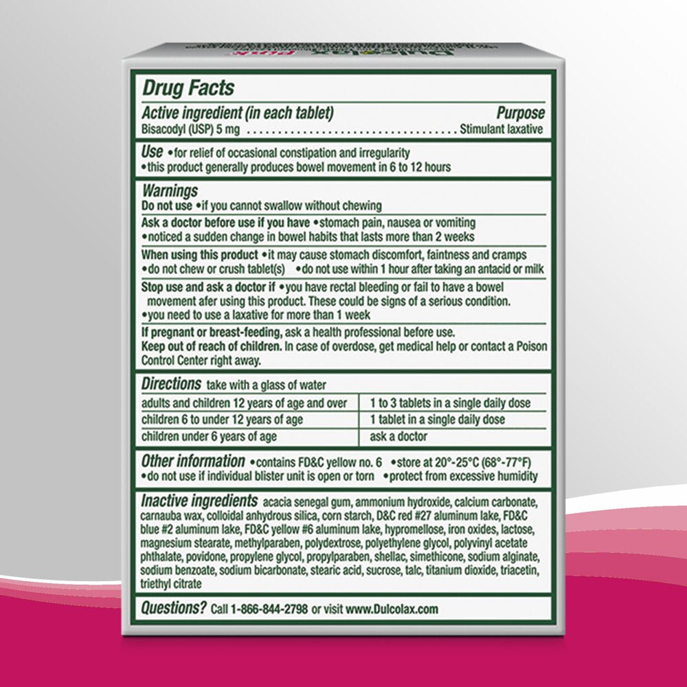 Dulcolax Pink Stimulant Laxative Tablets, Overnight Relief (25Ct)