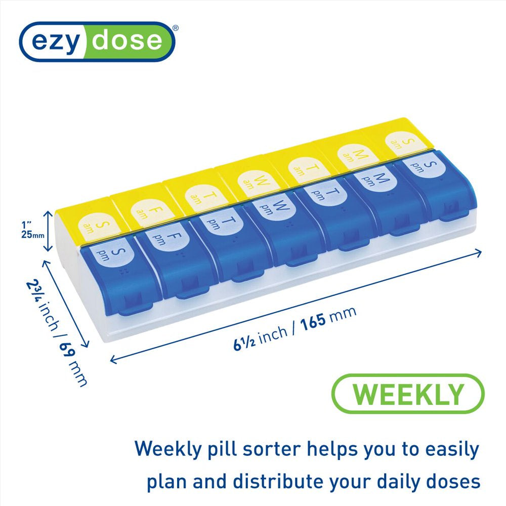 Ezy Dose Weekly (7-Day) AM/PM Pill Organizer, Large Compartments, 2 Times a Day, Colors May Vary
