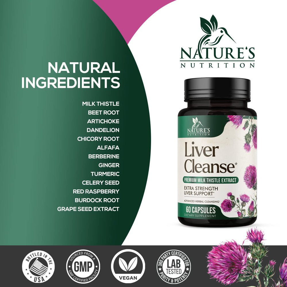 Gentle Liver Cleanse Detox & Repair Formula - Herbal Liver Support Supplement: Milk Thistle with Silymarin, Artichoke Extract, Dandelion, Beet, Chicory Root, & Turmeric for Liver Health - 60 Capsules