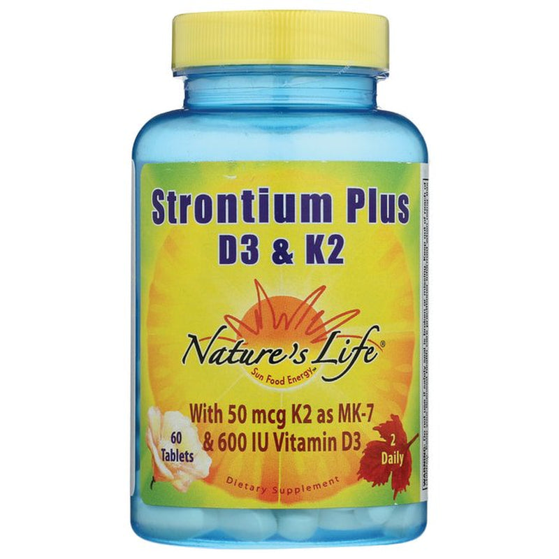 Nature'S Life Strontium plus Vitamins D3 & K2 | Bioavailable Formula May Help Support Healthy Bone Density & Joint Health | 60 Tablets