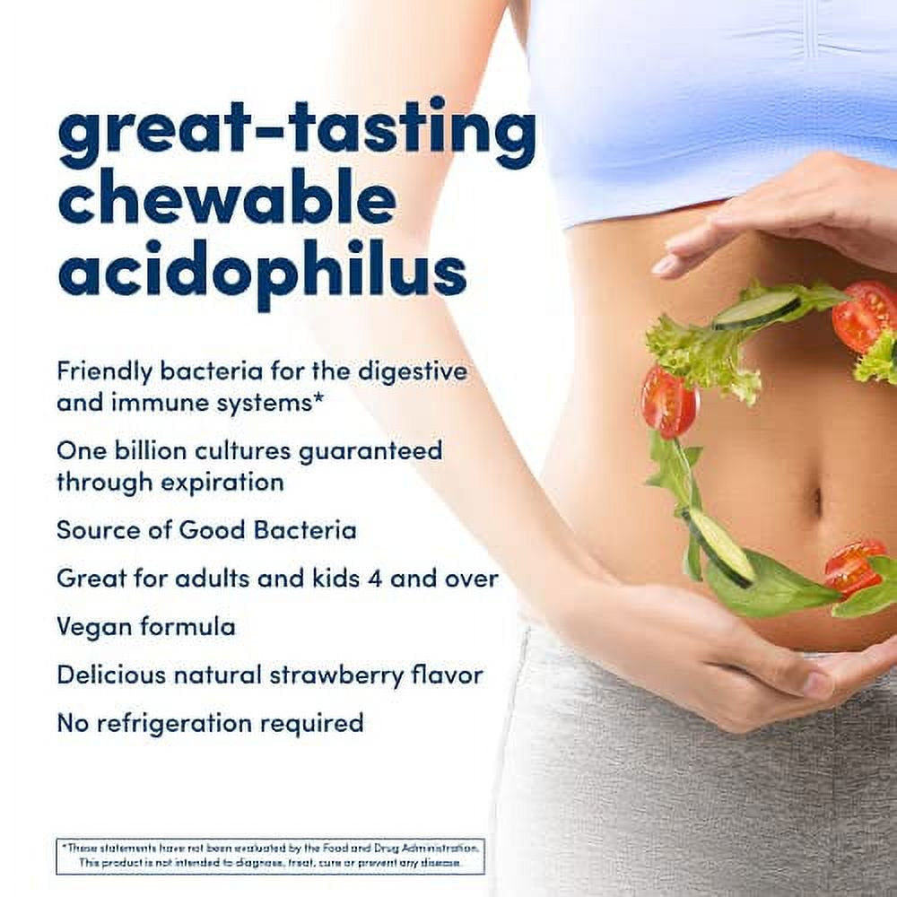 American Health Daily Tablet Acidophilus, 1 Billion Live Cultures, Beneficial Digestive Systems, Strawberry, 60 Count