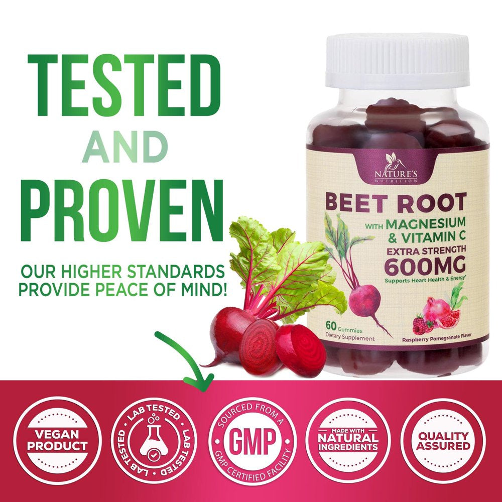 Beet Chews Gummies with Beetroot - Energy & Heart Health Support, Natural Nitric Oxide Production Support, Superfood Beets Soft Chews Gummy Supplement - Pomegranate Flavor - 60 Count Beet Root Gummies