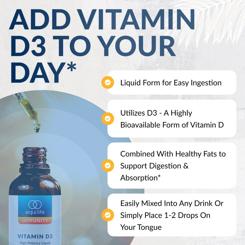 Equilife - Vitamin D3 High-Potency Liquid, Immunity Support Drops, Aids Bone Health & Joint Comfort, Supports Maximum Absorption & Optimal Gut Health, Easy-To-Use (0.40 Fl Oz)