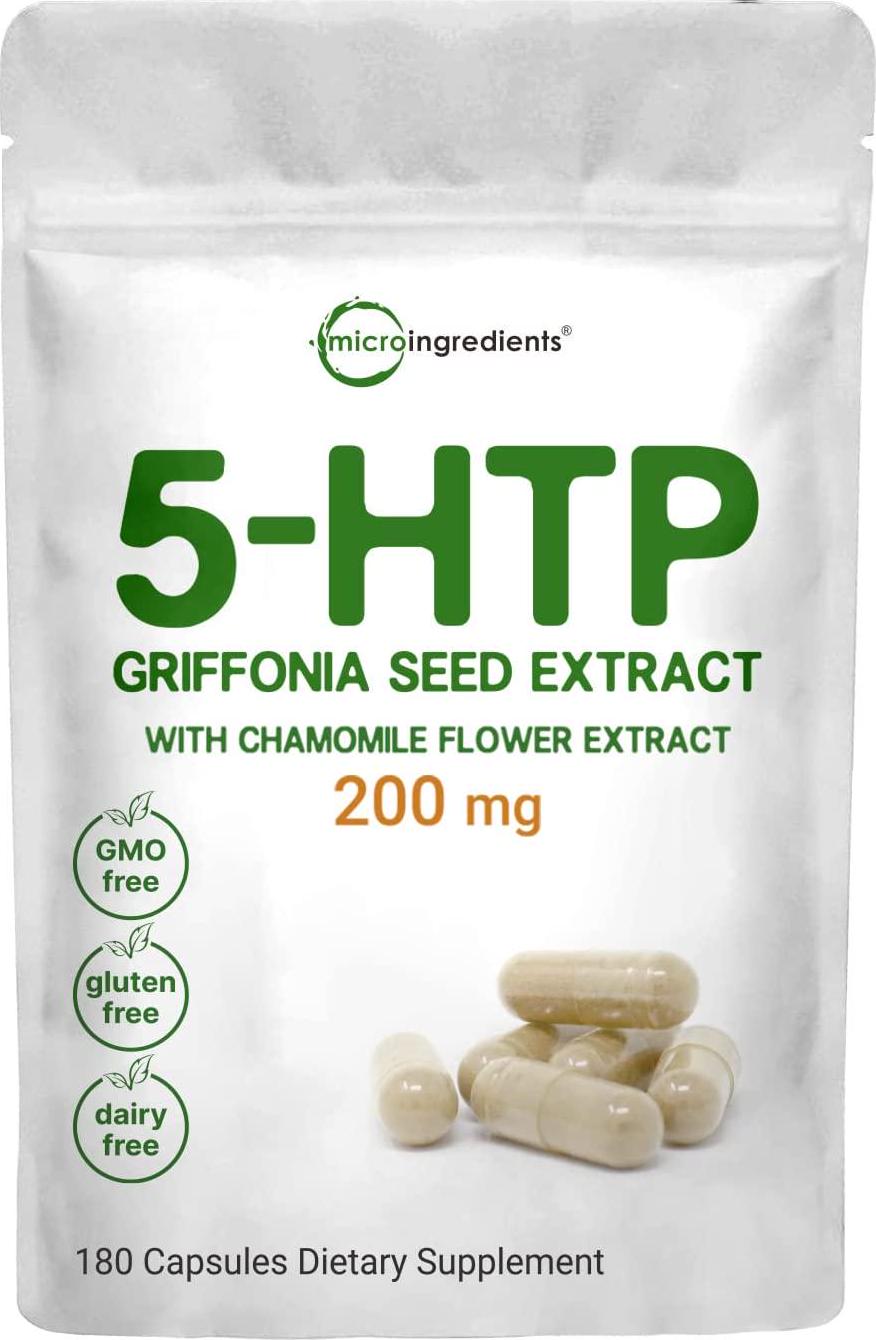 5HTP Pills (Liquid 5HTP Capsules), Griffonia Seed Extract, 200mg Per Serving, 180 Softgels, 5HTP for Sleep and 5HTP for Anxiety, Non-GMO