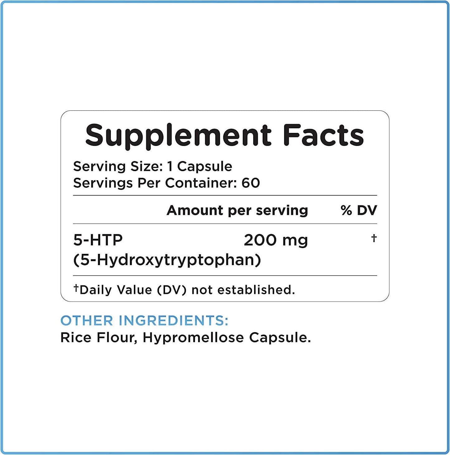 5HTP Supplement 200mg | 60 Capsules - Brain, Mood, Stress, and Sleep Support | Extra Strength 5-Hydroxytryptophan (Vegan, Gluten Free, Non-GMO, 3rd Party Lab Tested)