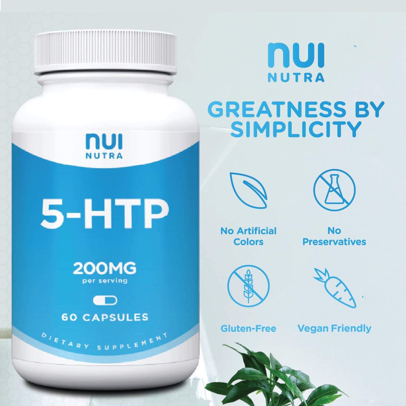 5HTP Supplement 200mg | 60 Capsules - Brain, Mood, Stress, and Sleep Support | Extra Strength 5-Hydroxytryptophan (Vegan, Gluten Free, Non-GMO, 3rd Party Lab Tested)