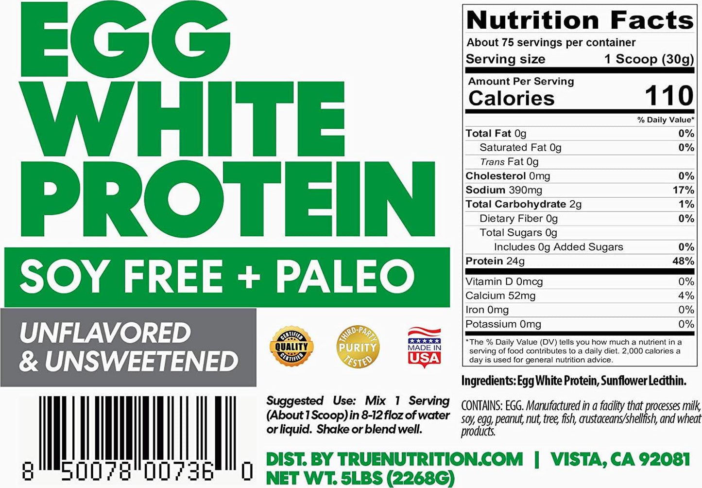 5LBS Unflavored Egg White Protein Powder - Low Carb, Paleo, Keto, Carnivore, Lactose-Free, Gluten-Free - Customize Your Protein with Two Free TrueBoost or TrueFlavor Protein Shake Enhancements