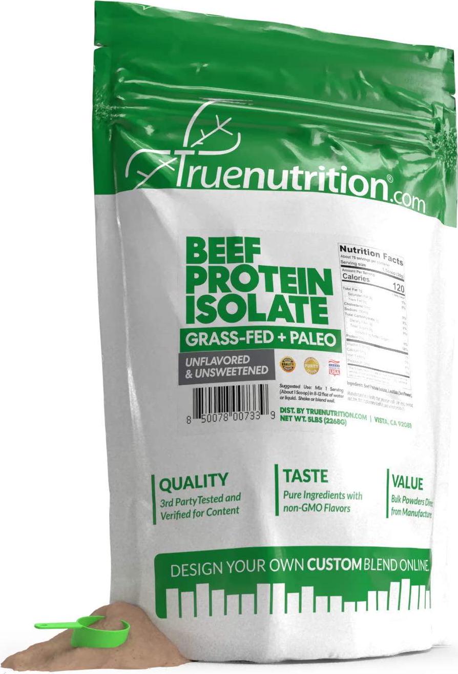 5LBS Unflavored Grass Fed Beef Protein Powder Isolate - Paleo, Keto, Carnivore, Sugar-Free, Lactose-Free - Customize Your Protein with Two Free TrueBoost or TrueFlavor Protein Shake Enhancements