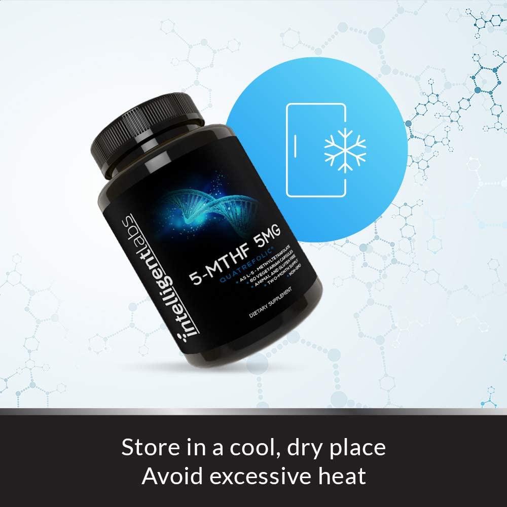 5MG L-5-MTHF by Intelligent Labs, L-5-Methyltetrahydrofolate Activated Folic Acid Supplement as Quatrefolic Acid - Activated Folate, 60 Capsules - 2 Months Supply! 5mg = 5000mcg MTHF!