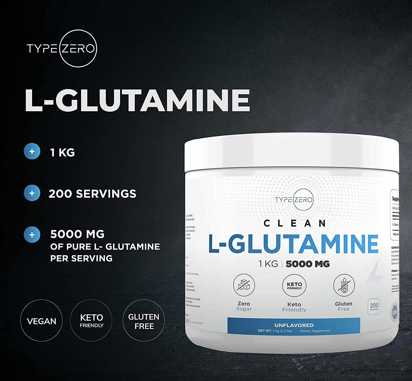 5X Strength L Glutamine Powder (5000mg | 1KG) 6-Month Supply Pure L-Glutamine Supplement for Leaky Gut Health, Gastrointestinal Lining Support and Recovery for Women/Men - Vegan, Gluten Free, No Fillers