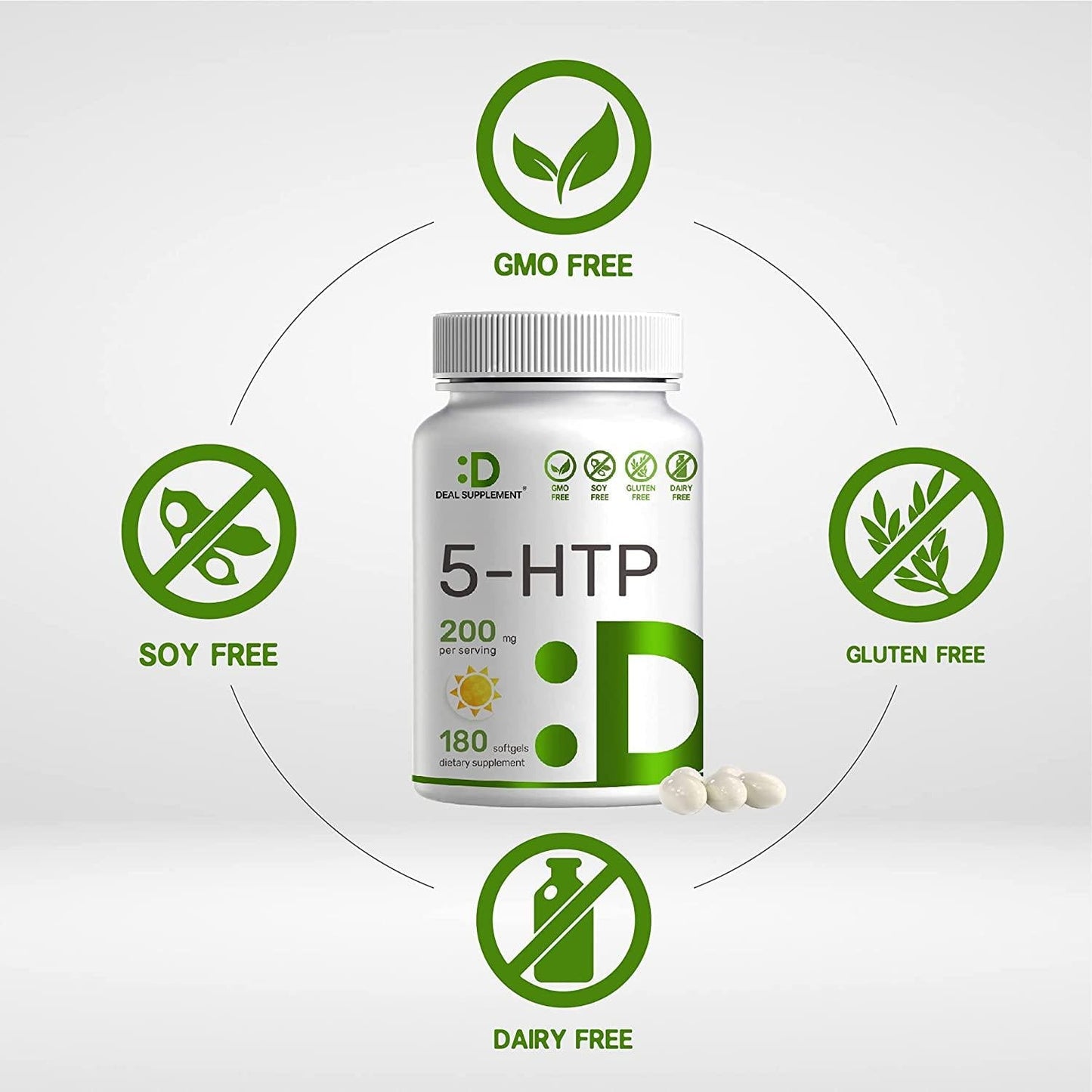5-HTP 200mg Per Serving, 180 Softgels, 3 Months Supply, 98%+ Griffonia Seed Extract - Advanced 5 HTP Supplements, Non-GMO and Gluten Free