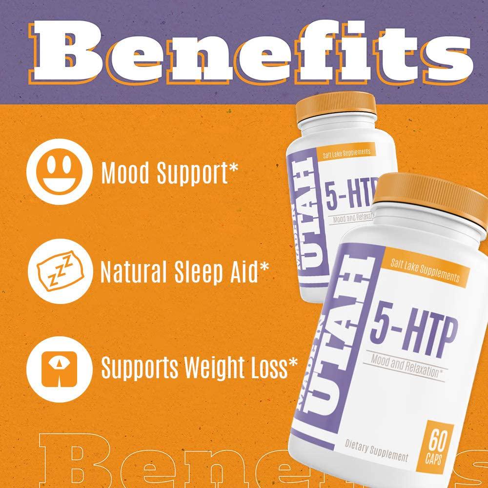 5-HTP 200mg with Calcium - Naturally Supports Serotonin Levels to Promote Relaxing Sleep, Better Rest, and a More Positive Mood - Plant-Based and Derived from Griffonia Extract