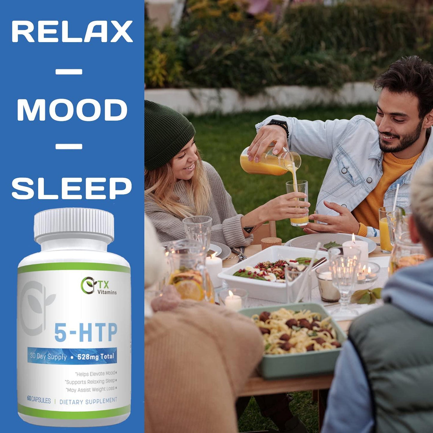 5 HTP 200mg with Calcium for Mood, Stress, Sleep, Boosts Serotonin, High Purity 5HTP Extra Strength Supplement, Gluten Free | TX Vitamins (120 Count)