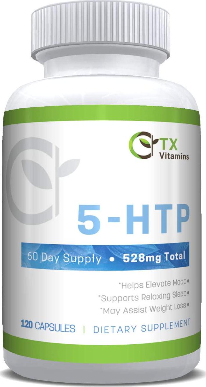 5 HTP 200mg with Calcium for Mood, Stress, Sleep, Boosts Serotonin, High Purity 5HTP Extra Strength Supplement, Gluten Free | TX Vitamins (120 Count)