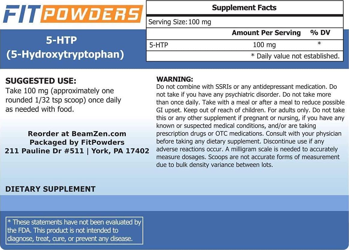 5-HTP (Griffonia Seed Extract) Powder by FitPowders (10 Grams)