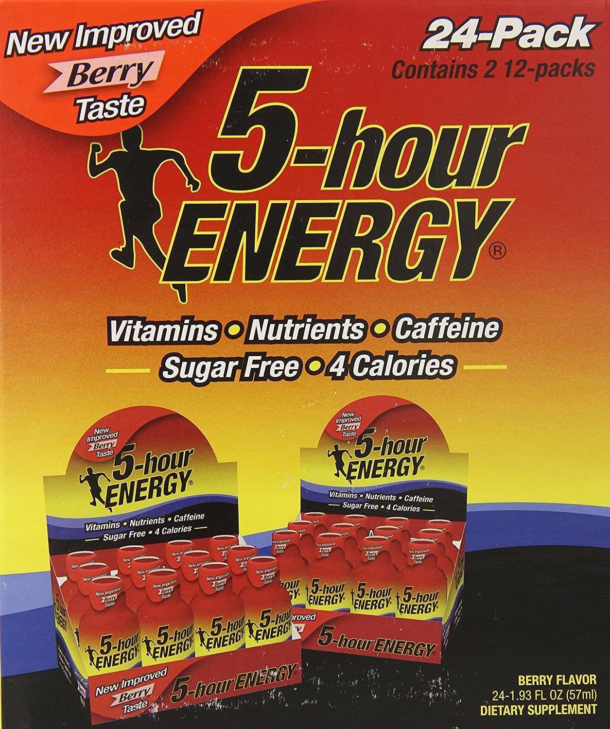 5-Hour Energy Dietary Supplement New Improved Berry Taste 1.93 Fl OZ Pack of 24