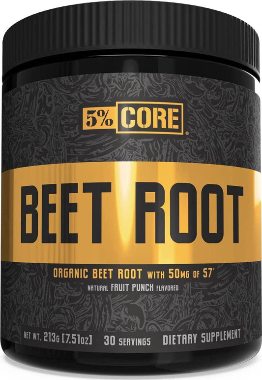 5% Nutrition Core Beet Root | Nitric Oxide Organic Beet Root Powder Pre Workout Additive | 6000mg Beet Root Extract + 50mg S7 | Vegan and Keto | 30 Servings (Fruit Punch)