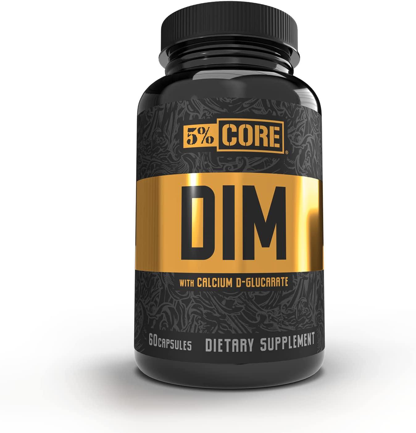 5% Nutrition Core DIM Supplement | Estrogen Regulation Support for Men and Women | Natural Diindolylmethane w/ Calcium D-Glucarate, Organic Broccoli Powder + Bioperine (30 Servings / 60 VegCaps)