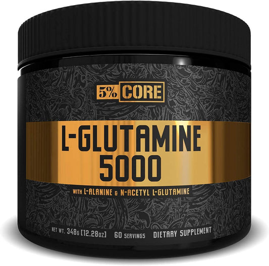 5% Nutrition L-Glutamine 5000 Supplement w/ L-Alanine | Immune and Digestive Support | Amino Acid Muscle Builder Post Workout Recovery | Unflavored (60 Servings)