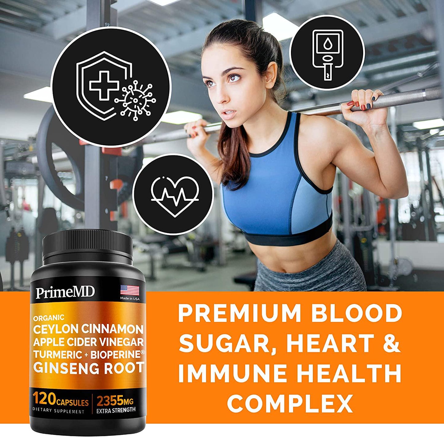 5-in-1 Organic Ceylon Cinnamon Capsules 2355mg with Apple Cider Vinegar, Turmeric, Ginseng Root Capsules, Bioperine, Glucose Metabolic Support Supplement (120 Count (Pack of 2))