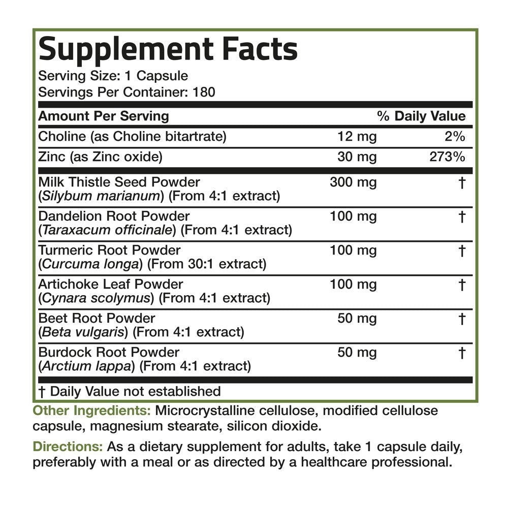 Bronson Liver Detox Advanced Detox & Cleansing Formula Supports Health Liver Function with Milk Thistle, Dandelion Root, Turmeric, Artichoke Leaf & More, Non-Gmo, 180 Vegetarian Capsules