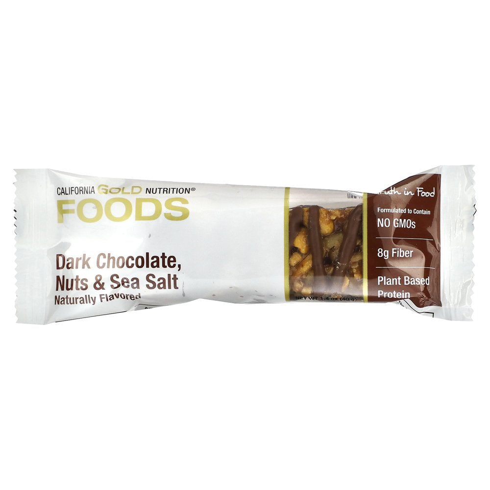 California Gold Nutrition FOODS - Dark Chocolate, Nuts, & Sea Salt Bar Gold Bar, 12 Bars