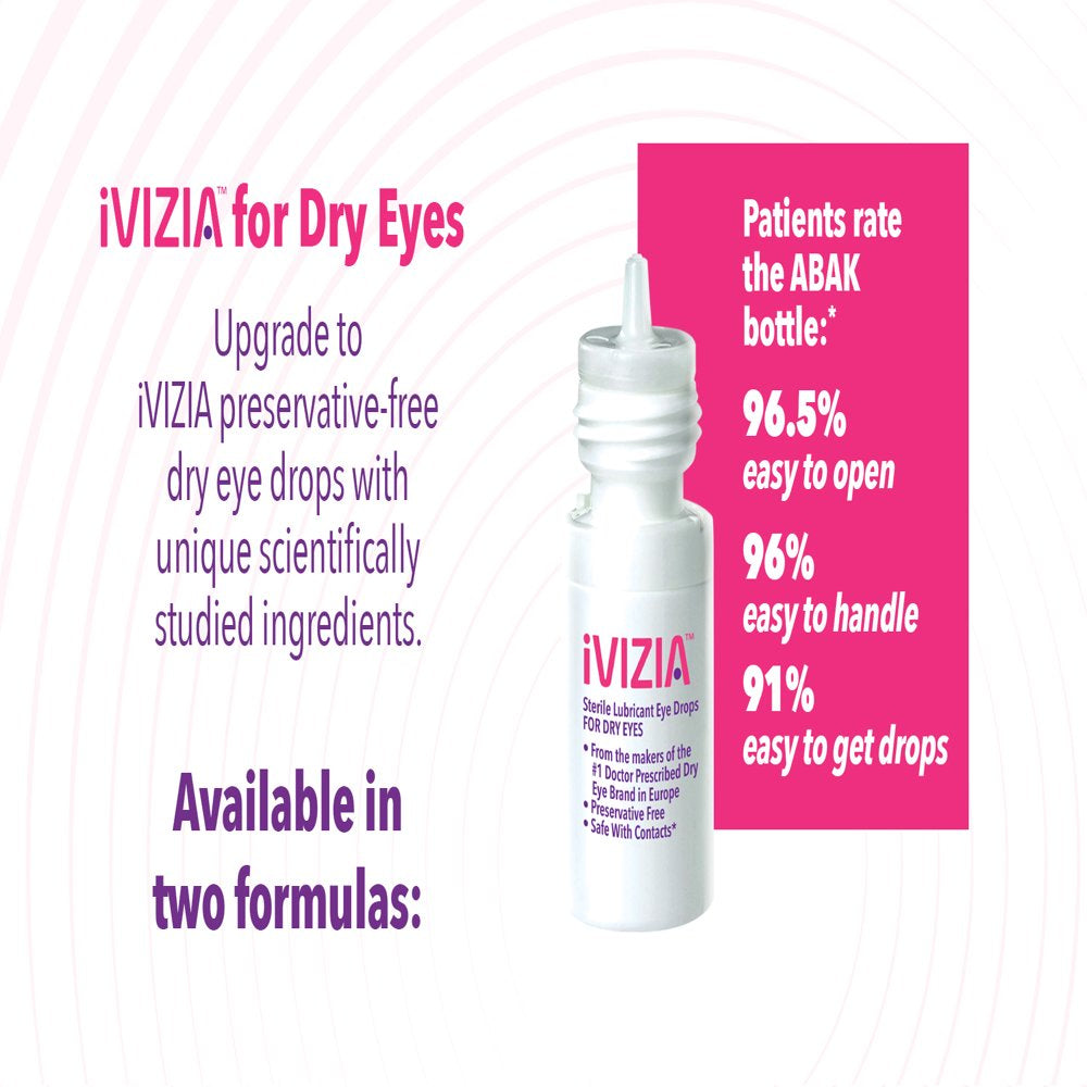 Ivizia Sterile Lubricant Eye Drops for Dry Eyes, Preservative-Free, Moisturizing, Dry Eye Relief, Contact Lens Friendly, 0.16 Oz Bottle