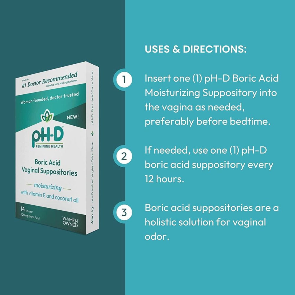 Ph-D Feminine Health Moisturizing Boric Acid Vaginal Suppositories, 14 Ct