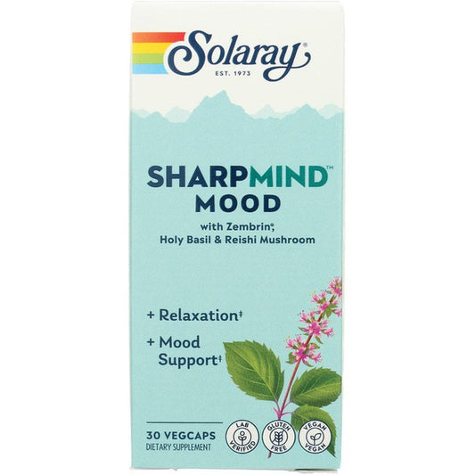 Solaray Sharpmind Mood, Nootropic Happy Mood and Relaxation Support Supplement, Zembrin 25 Mg, Holy Basil 200 Mg, Lithium Orotate 5Mg, Mushroom 200 Mg, 60 Day Money Guarantee, 30 Serv 30 Vegcaps