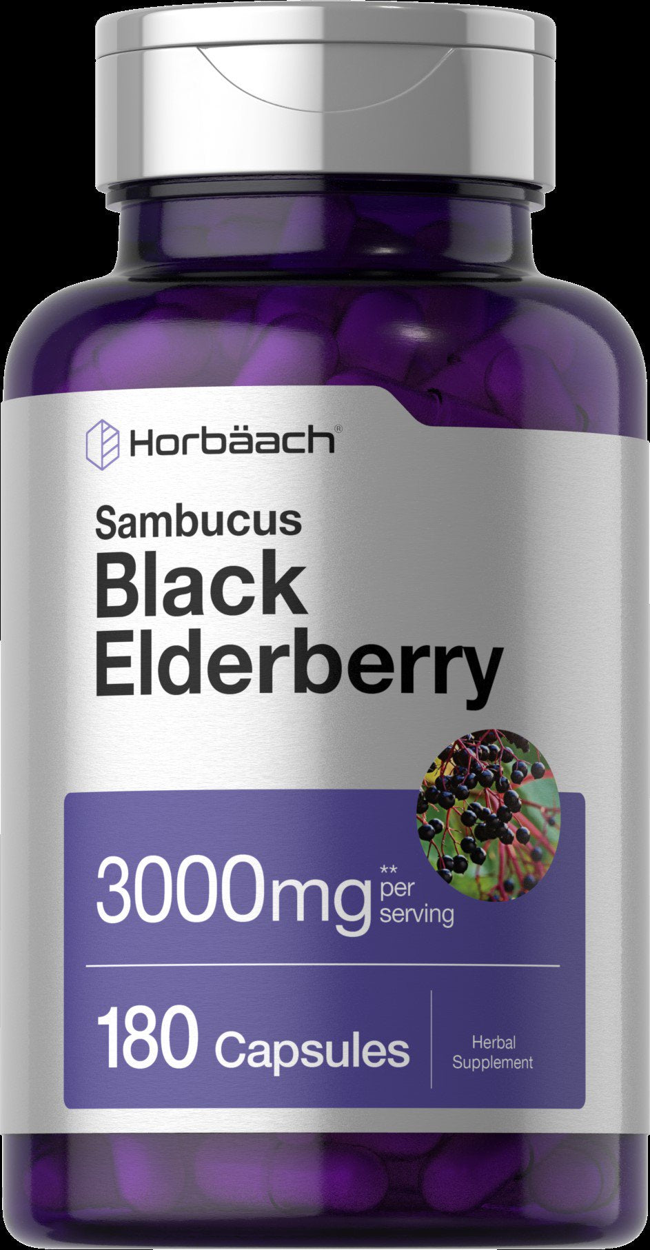 Black Elderberry Capsules 3000Mg | 180 Pills | by Horbaach