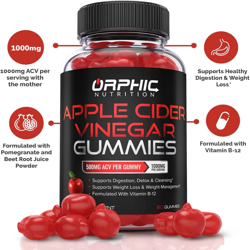 Apple Cider Vinegar Gummies - 1000Mg -Formulated to Support Healthy Weight, Normal Energy Levels & Gut Health* - Supports Digestion, Detox & Cleansing* - ACV Gummies W/ VIT B12, Beetroot & Pomegranate
